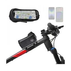 Waterproof Rheintastic frame bag with built-in cell phone compartment (up to 6 inches); bike bag includes a rain cover and a shoulder strap 
