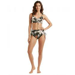 zeitloses Damen Bikini-Set zweiteiliger Minimizer mit Blumen-Print Bademode F-Körbchen 925193 Schwarz/Bunt