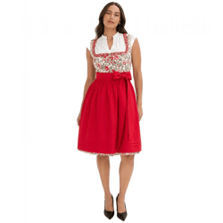Zweiteiliges Damen Dirndl bestehend aus Kleid und Rock Wiesn-Outfit mit Bordüre und Schürze Trachten-Kleid 970196 Rot/Weiß