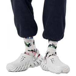 1 Paar Happy Socks Race Car Damen Bio-Baumwoll-Socken mit Allover-Rennwagen-Print Alltags-Strümpfe P002591 Grau/Bunt