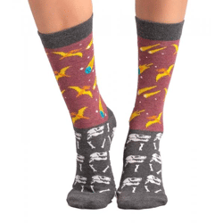 1 Paar Moustard Extinction Baumwoll-Socken mit Kometen und Dinosauriern gemusterte lange Strümpfe 18S-EXT Grau/Rosa/Bunt