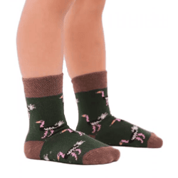 1 Paar Moustard Kinder Baumwoll-Socken mit Straußen Allover-Print gemusterte Stopper-Socken Baby-Socken 20S-OSTR-1224 Hellbraun/Grün/Rosa
