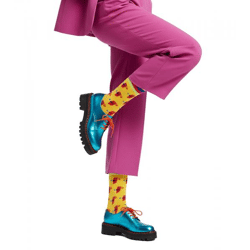 1 Paar Moustard Parrot Baumwoll-Socken mit Papageien-Print gemusterte lange Strümpfe 17S-PARR Gelb/Rot/Blau