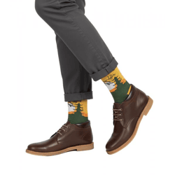 1 Paar Moustard Samurai Baumwoll-Socken mit Silhouette eines Samurai Kämpfers gemusterte lange Strümpfe 22S-SAMU Gelb/Orange/Weiß