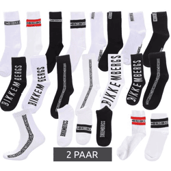 2 Paar BIKKEMBERGS Herren Baumwoll-Socken mit kleinem Markenschriftzug Strümpfe Sneaker-Socken Weiß/Schwarz/Rot