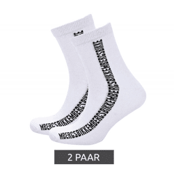 2 Paar BIKKEMBERGS Herren lange Socken mit Markenschriftzug Baumwoll-Strümpfe BK064 Weiß