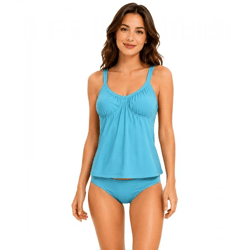 2-teiliges Damen Tankini-Set Badekleidung mit gefütterten Cups Tankini Top und Slip für Strand & Sommer 915837 Blau