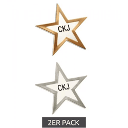2er Pack Calvin Klein Anstecknadeln im Sternen-Design Edelstahl-Pins-Up Emaille-Broschen KJJNDH200200 Silber/Gold/Weiß