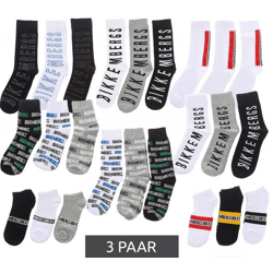 3 Paar BIKKEMBERGS Damen & Herren Tennis-Socken mit Marken Schriftzug Baumwoll-Strümpfe Weiß/Schwarz/Grau/Blau