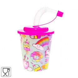 3D Becher mit Strohhalm Einhorn 250 ml