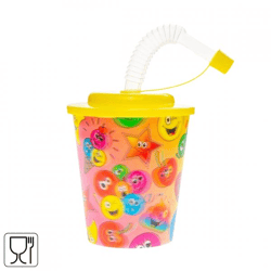 3D Becher mit Strohhalm Smileys 250 ml