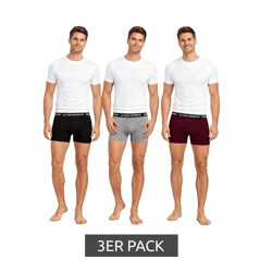 3er Pack Le Coq Sportif Basic Boxer Herren Boxer-Shorts Baumwoll-Unterhose Unterwäsche K46932CO Grau/Bordeaux/Schwarz