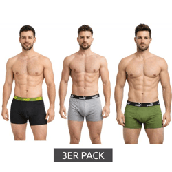 3er Pack PUMA Basic Boxer Herren Boxer-Shorts Baumwoll-Unterhose Unterwäsche 701218254 004 Grau/Grün/Schwarz