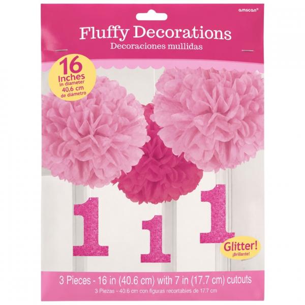 Amscan Deko-Anhänger mit Pompons, rosa, 40,6 cm, 3er-Set