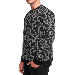 Ausgefallenes Sweatshirt für Herren mit Muster im Ketten-Design Rundhals-Pullover 19141 Schwarz