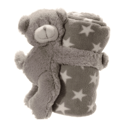 Babydecke mit Bär, grau, ca. 75x75cm
