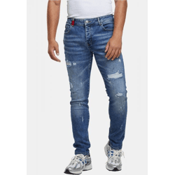 bequeme 2Y Premium Herren Jeans Slim Fit Stretch Reißverschluss mit Baumwolle Blau