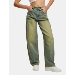 bequeme Karl Kani Damen Jeans mit Baumwolle Blau/Beige