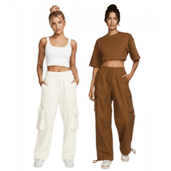 bequeme NIKE Dance Cargo Damen Jogginghose bequeme Sport-Hose mit aufgesetzten Cargo-Taschen Baumwoll-Hose FV7520-281 Braun oder FV7512-133