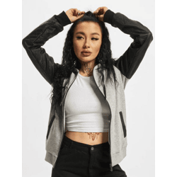 bequemer URBAN CLASSICS Damen Hoodie Kordelzug Reißverschluss 300 g/m² mit Baumwolle Grau/Schwarz