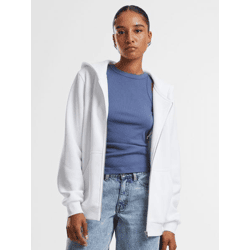 bequemer Urban Classics Damen Hoodie Reißverschluss Rippbündchen 330 g/m² mit Baumwolle Weiß