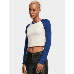 bequemes Urban Classics Damen Sweatshirt Stretch 180 g/m² mit Baumwolle Creme-Weiß/Blau
