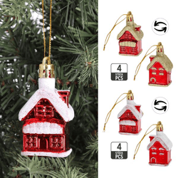 Christmas Tree Ornament: House, Glitter, 2/s, Set of 4