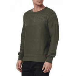 Cooler Herren Rundhals-Pullover mit modernem Strick-Muster Feinstrick-Sweater 13393 Khaki