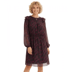 Damen Jeresy-Kleid mit dezenten Rüschen-Details Langarm-Kleid Freizeit-Kleid 954404 Rot/Grün/schwarz