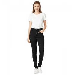 Damen Stretch-Twillhose mit Knöpfen im Skinny-Look Baumwoll-Hose 946144 Schwarz