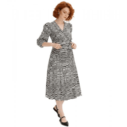 Damen Wickel-Kleid mit Zebra-Muster Langarm-Kleid Freizeit-Kleid 931281 Schwarz/Weiß
