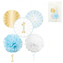 Deko-Set 1. Geburtstag Papier blau 5-teilig