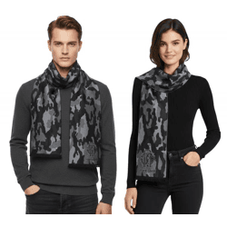 edler roberto cavalli Schal für Damen und Herren Halstuch aus reiner Wolle WOV06600004-01198 Schwarz/Grau