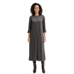 elegantes Damen Midi-Kleid aus glänzendem Satin mit Ziernaht Ausgeh-Kleid 3/4 Arm 921267 Grau