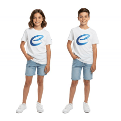 farbenfrohes Formula E Kinder T-Shirt Kurzarm-Shirt nachhaltiges Baumwoll-Shirt mit Formula E Logo 701223593 002 Weiß/Blau