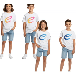 farbenfrohes Formula E Kinder T-Shirt Kurzarm-Shirt nachhaltiges Baumwoll-Shirt mit Formula E Logo 701223593 Weiß/Blau oder Weiß/Pink/Gelb