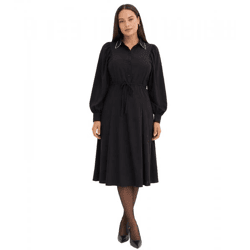 feminines Damen Midi-Kleid mit Perlen-Applikation Ausgeh-Kleid 929373 Schwarz