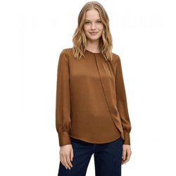 fließende Damen Bluse Satin-Bluse mit leichtem Glanz Ausgeh-Bluse 935646 Braun