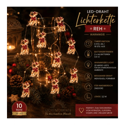 Funkelndes LICHTMOMENTE LED-Draht mit Reh-Motiv Lichterkette mit Timerfunktion 2,2 Meter 20 LEDs warmweiße Mikro-LED-Lämpchen 9843451 Sil