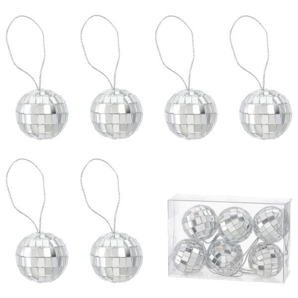 H&auml;nger Diskokugel, silber, 6er Set, klein, ca.3cmD
