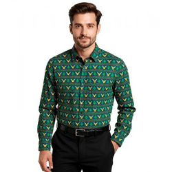 Herren Langarm-Hemd mit weihnachtlichem Motiv Baumwoll-Hemd 961600 Grün