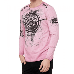 Herren Longsleeve im Vintage-Stil Langarm-Shirt Rundhals Baumwoll-Shirt R-10151 Rosa