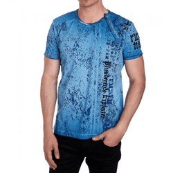 Herren T-Shirt mit Plunderer & Exploiter Print Baumwoll-Shirt Rundhals-Shirt R-15191 Petrol Blau