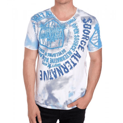 Herren T-Shirt mit Strasssteinen Print Baumwoll-Shirt stylisches Kurzarm-Shirt R-15163 Weiß