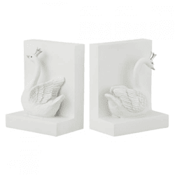 J-Line boekensteun Zwaan wit 14 cm set van 2