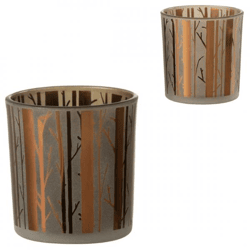 J-Line Teelichthalter „Baum“, braun, 8 cm, 2er-Set, sortiert