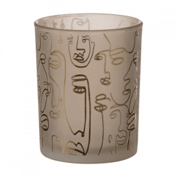 J-line windlicht Faces beige 12,5 cm