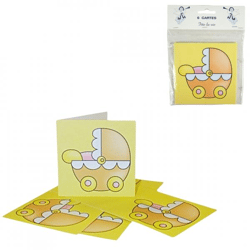 Karten Baby Kinderwagen gelb 12 cm 6 Stück.