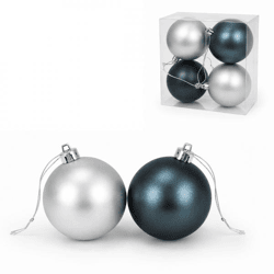 Kerstballen mat blauw/grijs 8 cm set van 4