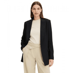 klassischer Blazer für Damen in Leinenoptik mit gestreiftem Futter Loose Fit 968952 Schwarz